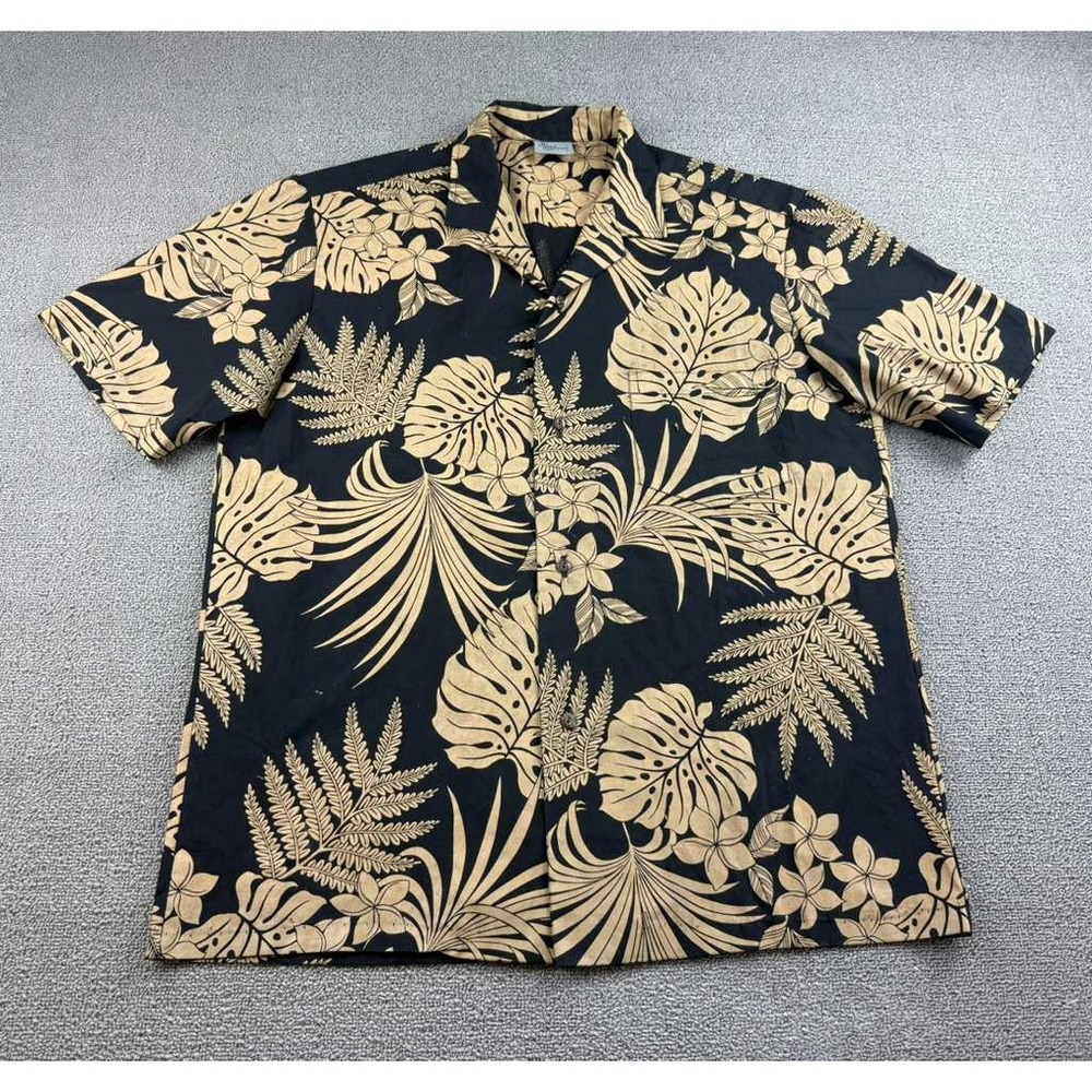 Royal Creations‎ Shirt Men L Black Aloha Hawaiian Short Sleeve Button Up Floral